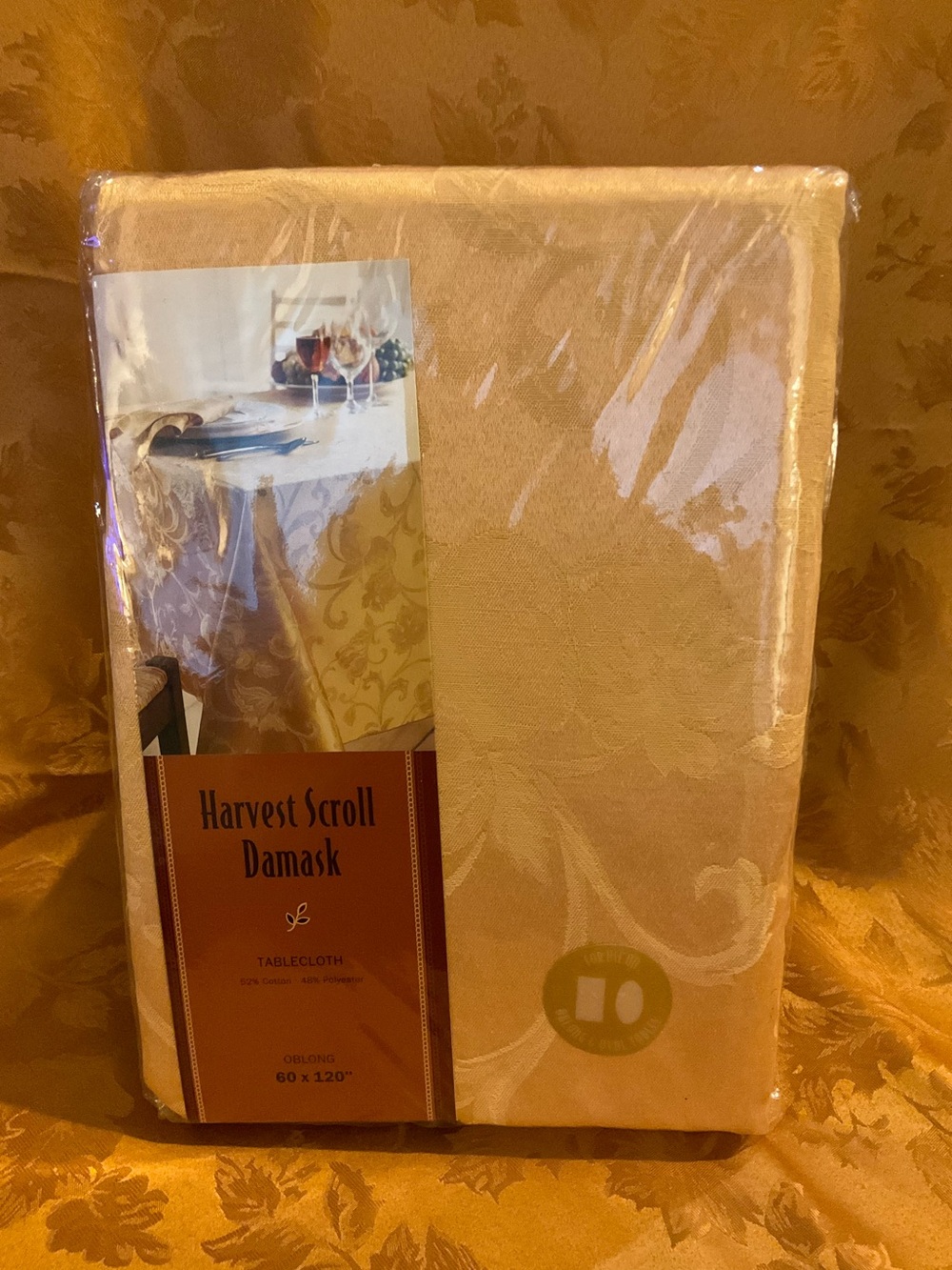 Harvest Scroll Damask Tablecloth - Gold 60x120